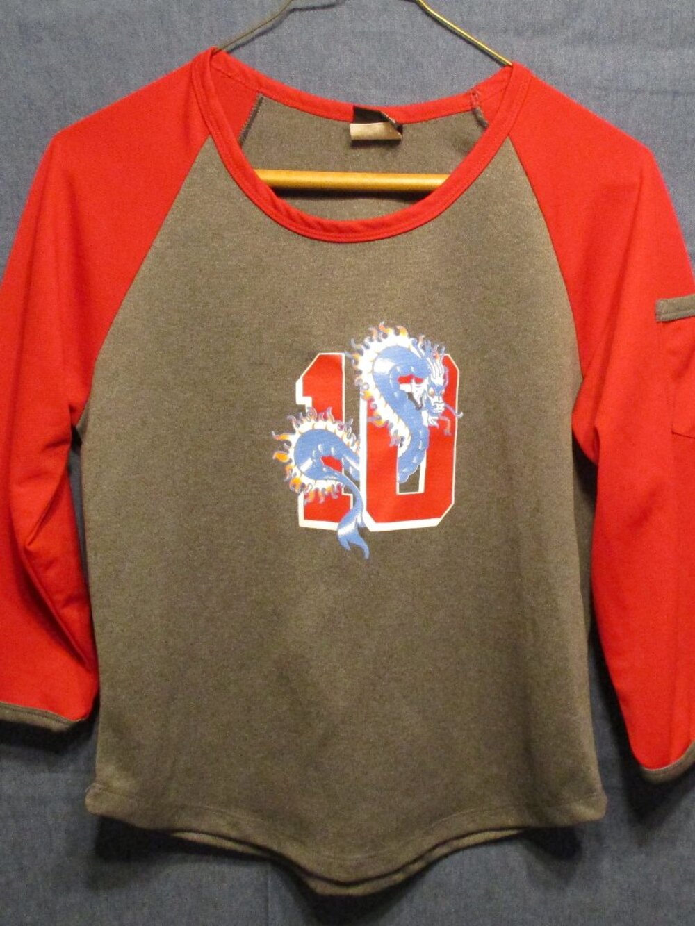 Big Flirt Dragon #10 Long Sleeve Boy's Jersey T-Shirt with Sleeve Pocket Sz. M
